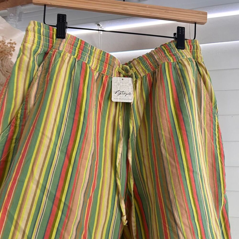 Free People Saylor Poplin long relaxed Shorts rainbow stripe coastal boho S NWT - Picture 6 of 6